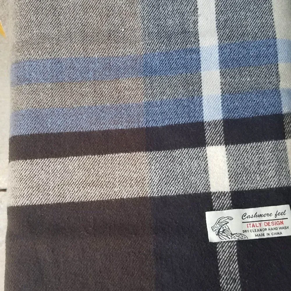 Cashmere feel Italian Design Brown Blue Tan Scarf
